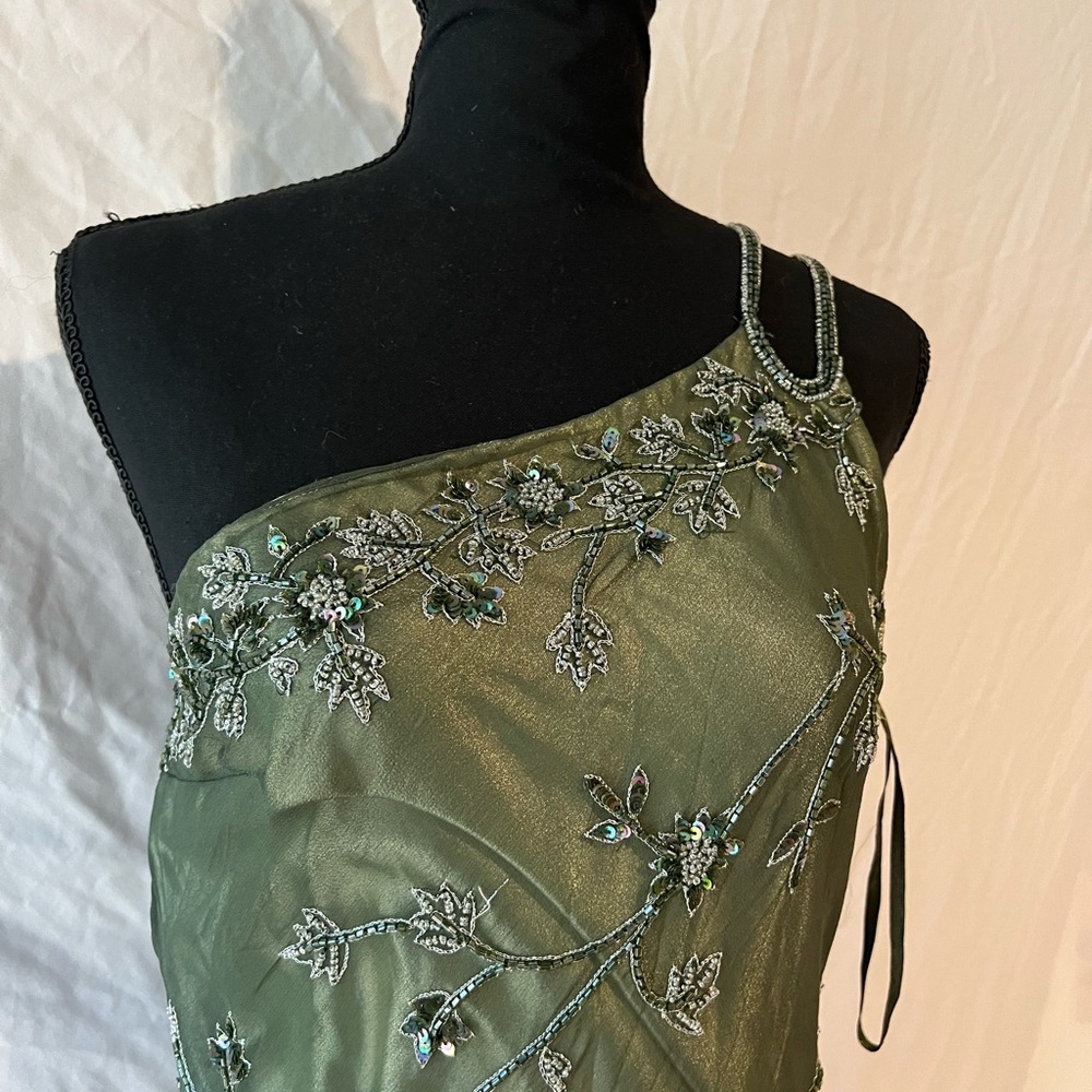 Vintage Scala Asymmetric Beaded Green Evening Dress - Picture 10 of 16